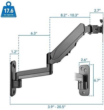 image:imageMountIt Single Computer Monitor Wall Mount Gas Spring Arm Full Motion Height Adjustable for 1732 Inch Screens Tilt Swivel Rotate VESA 75x75 100x100 176 Lbs Alloy Steel amp Aluminum Black