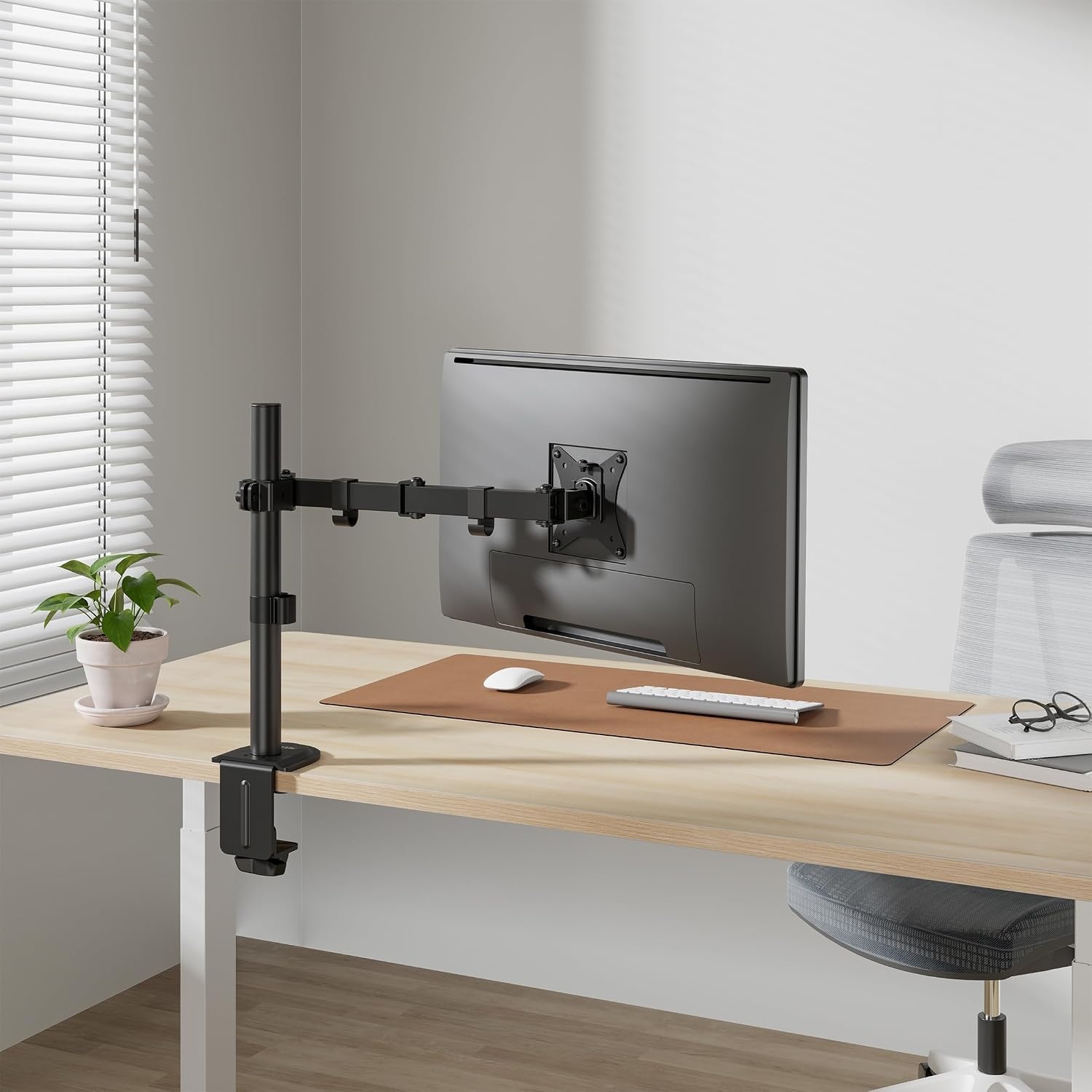 image:imageMountIt Single Monitor Arm Desk Mount for 1732 Inch Screens Holds up to 198 lbs Full Motion Computer Monitor Stand Steel Clamp and Grommet Base VESA 75x75 100x100 Cable Management BlackBlack