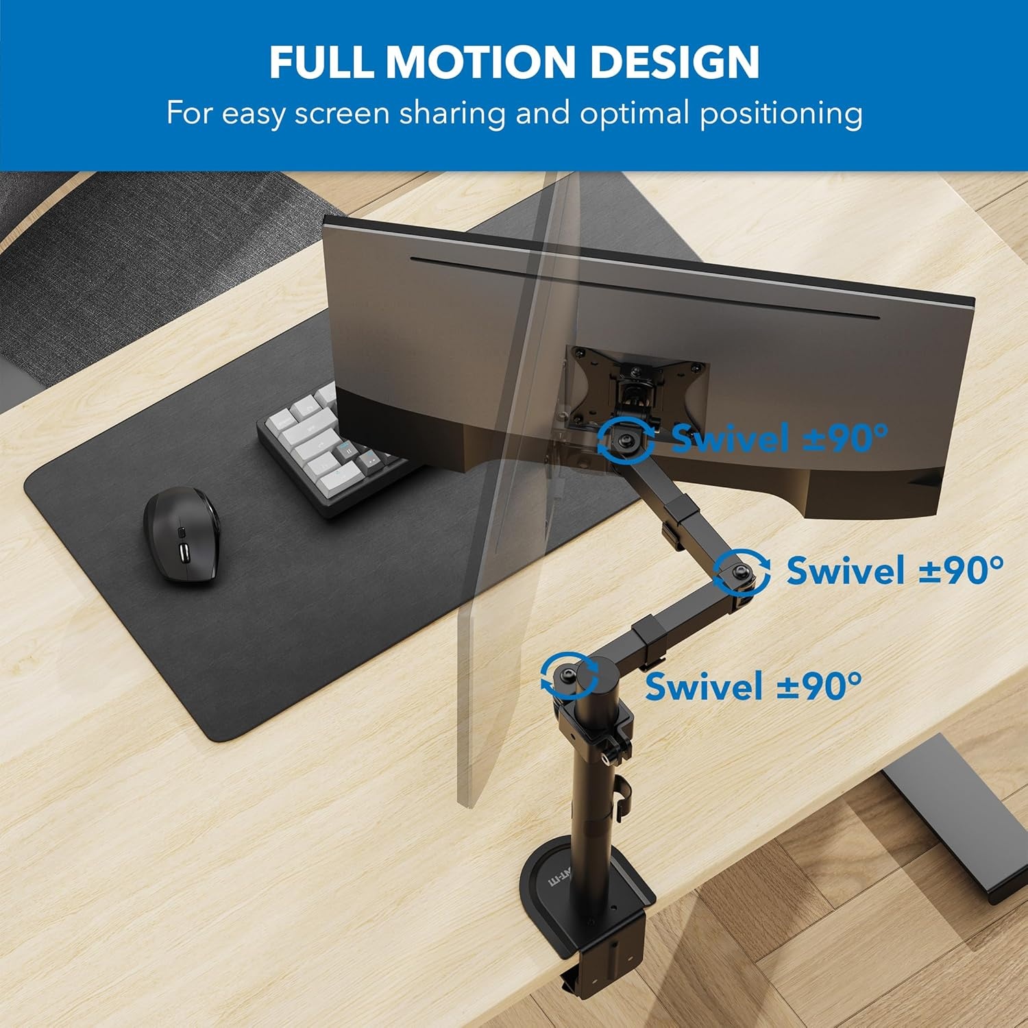 image:imageMountIt Single Monitor Arm Desk Mount for 1732 Inch Screens Holds up to 198 lbs Full Motion Computer Monitor Stand Steel Clamp and Grommet Base VESA 75x75 100x100 Cable Management BlackBlack
