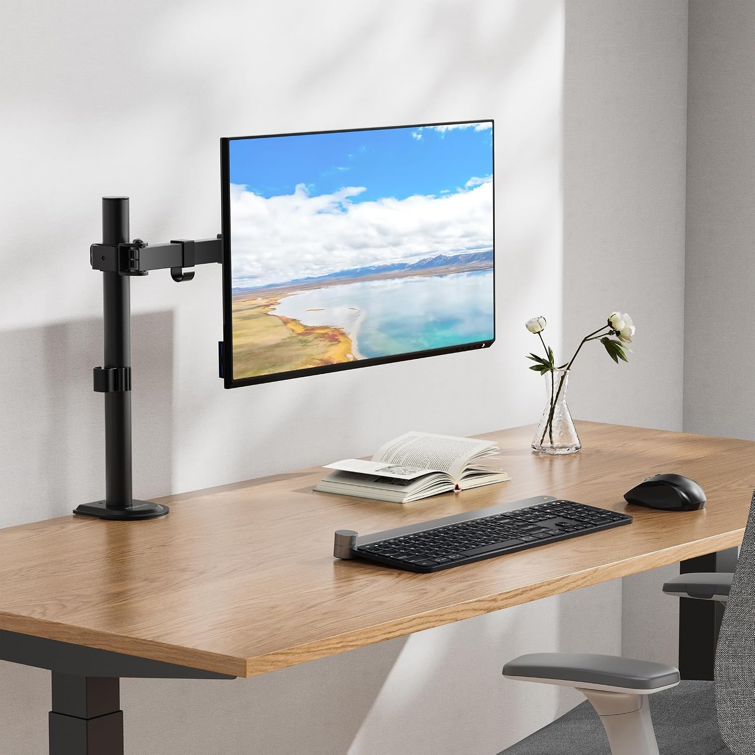 image:imageMountIt Single Monitor Arm Desk Mount for 1732 Inch Screens Holds up to 198 lbs Full Motion Computer Monitor Stand Steel Clamp and Grommet Base VESA 75x75 100x100 Cable Management BlackBlack