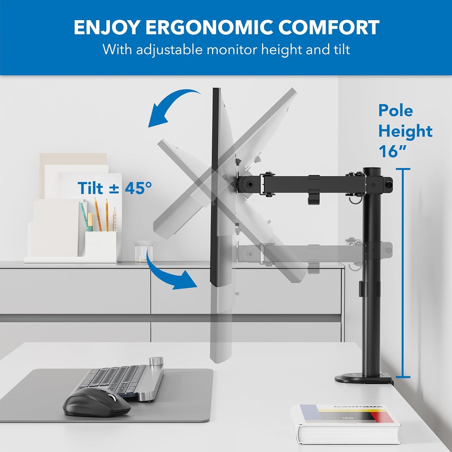 image:imageMountIt Single Monitor Arm Desk Mount for 1732 Inch Screens Holds up to 198 lbs Full Motion Computer Monitor Stand Steel Clamp and Grommet Base VESA 75x75 100x100 Cable Management BlackBlack