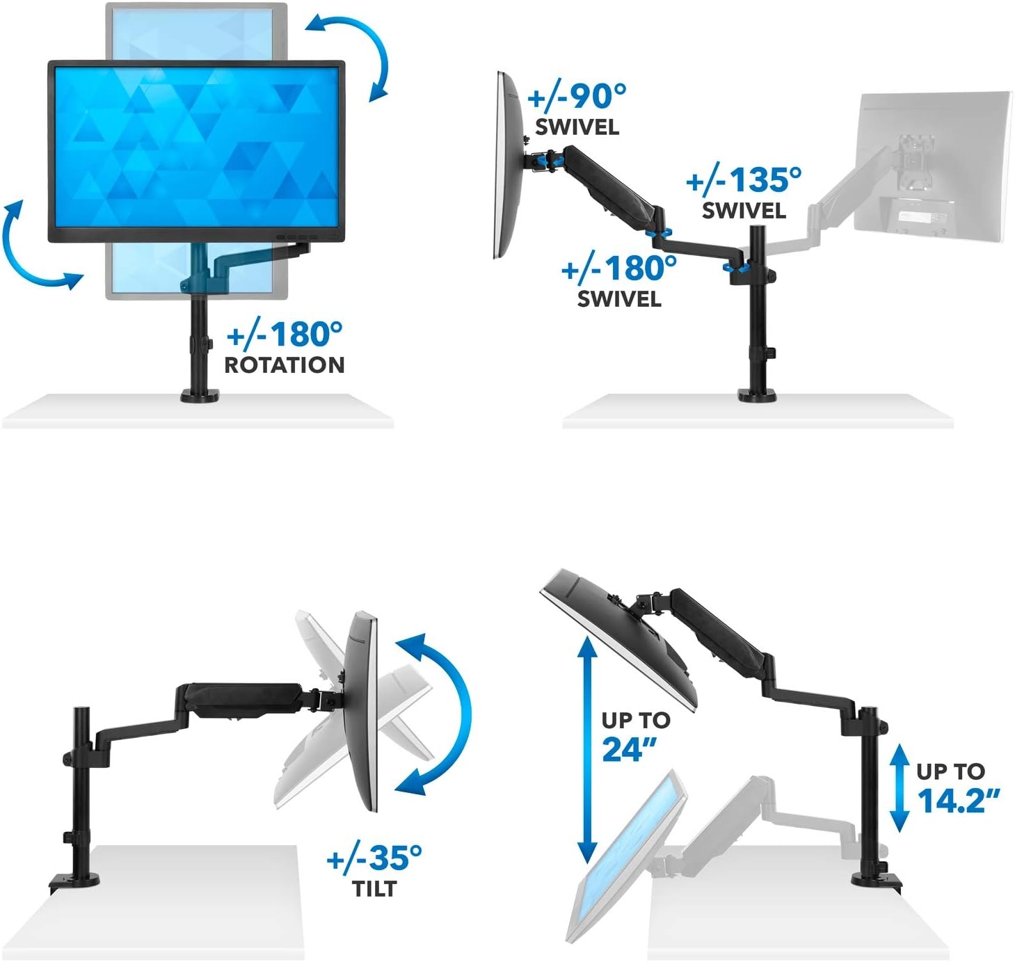 image:imageMountIt Single Monitor Arm Desk Mount with Gas Spring Height Adjustable Monitor Stand for 1332 Inch Screens up to 176 lbs VESA 75x75 amp 100x100 Clamp amp Grommet