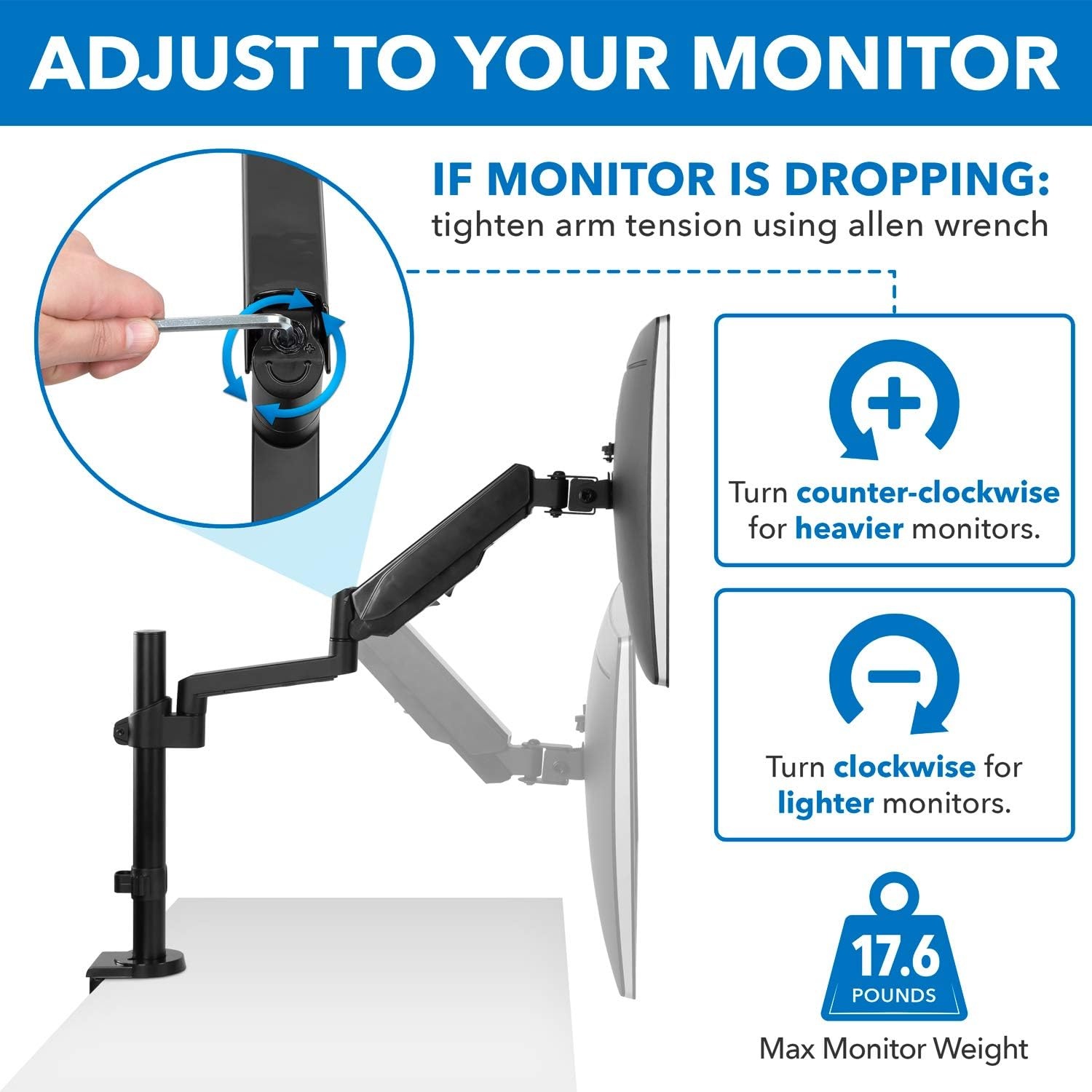 image:imageMountIt Single Monitor Arm Desk Mount with Gas Spring Height Adjustable Monitor Stand for 1332 Inch Screens up to 176 lbs VESA 75x75 amp 100x100 Clamp amp Grommet