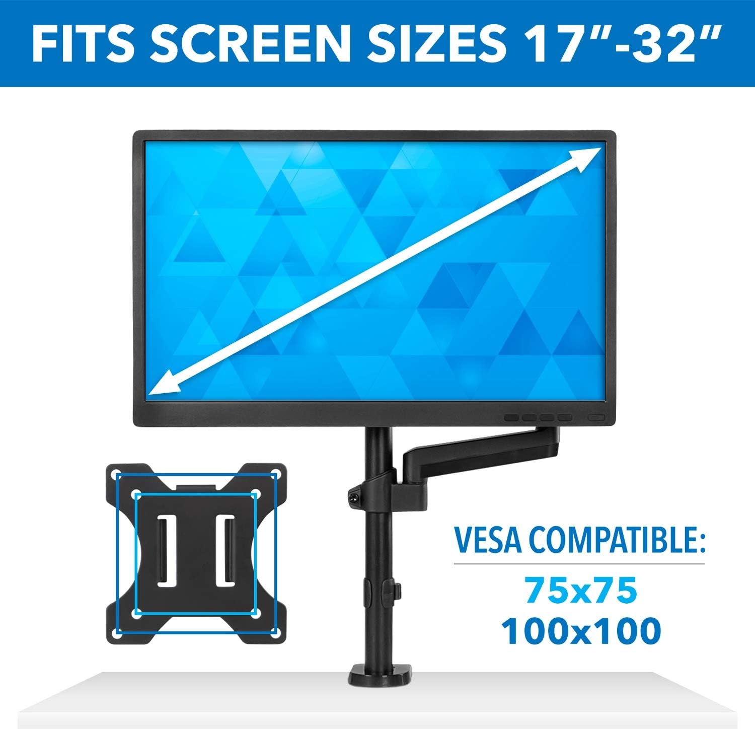 image:imageMountIt Single Monitor Arm Desk Mount with Gas Spring Height Adjustable Monitor Stand for 1332 Inch Screens up to 176 lbs VESA 75x75 amp 100x100 Clamp amp Grommet