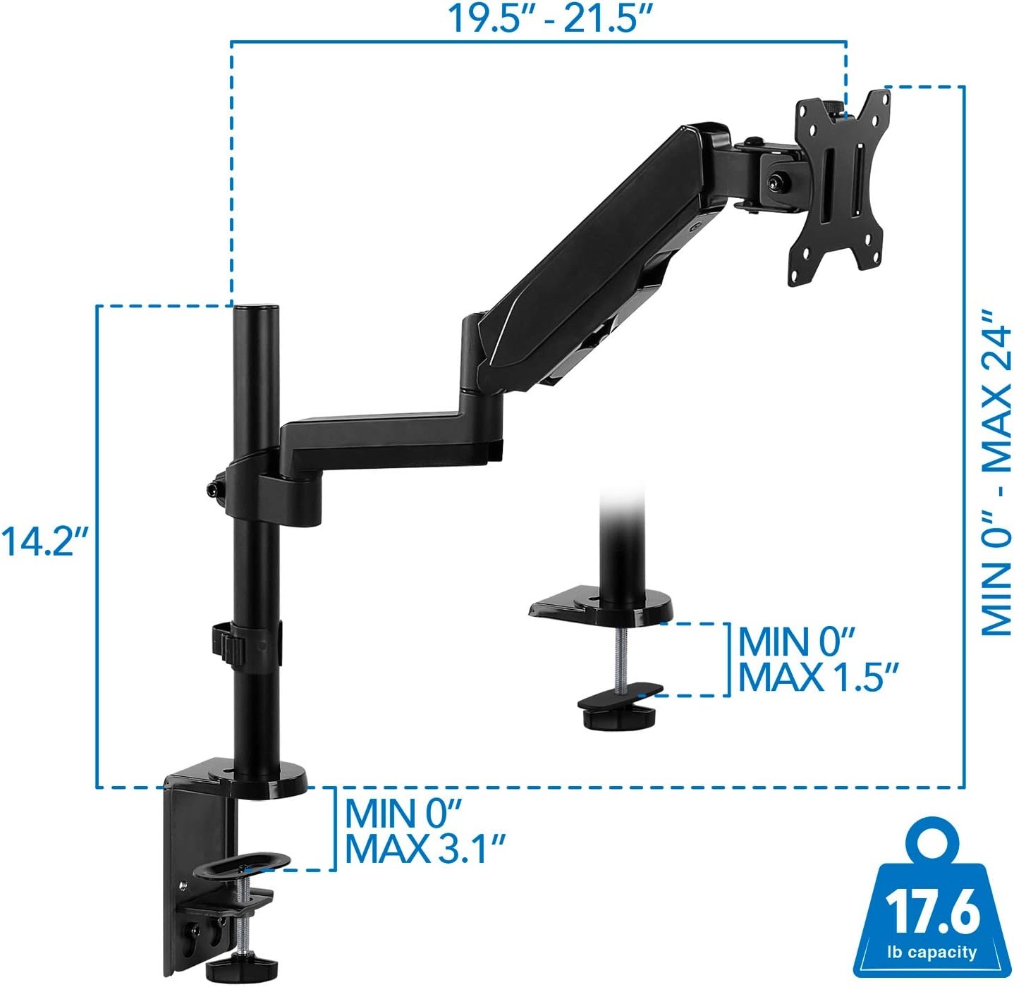 image:imageMountIt Single Monitor Arm Desk Mount with Gas Spring Height Adjustable Monitor Stand for 1332 Inch Screens up to 176 lbs VESA 75x75 amp 100x100 Clamp amp Grommet