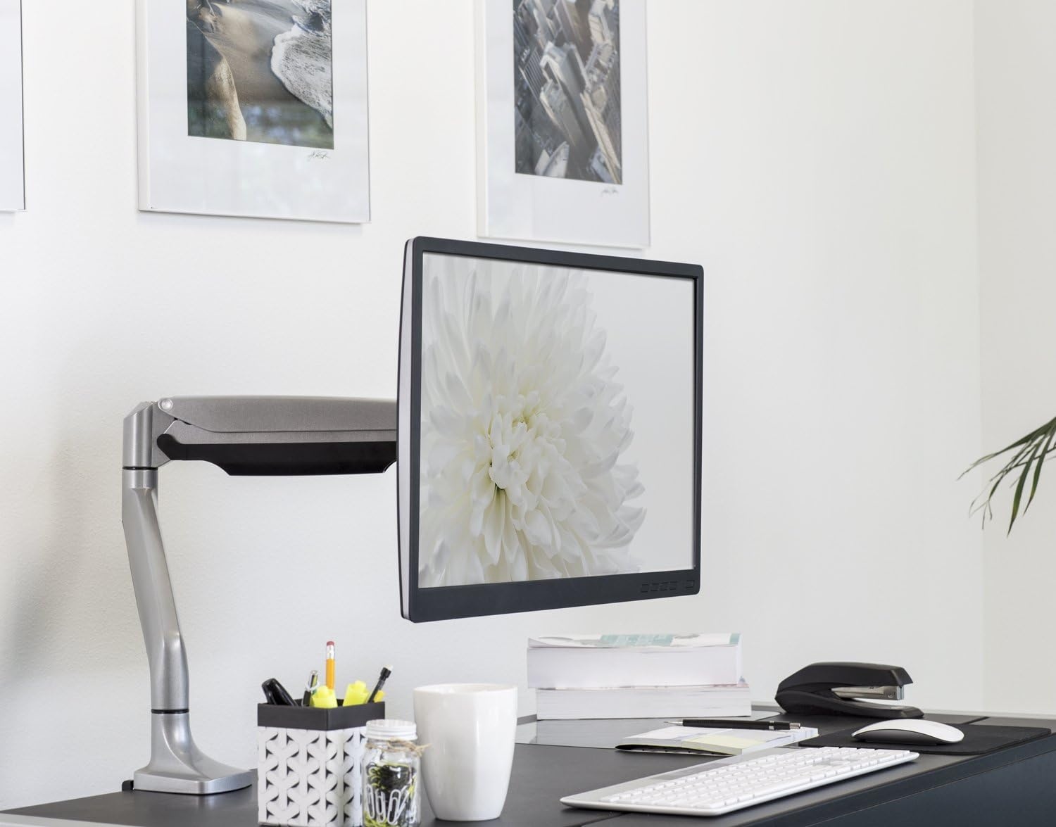 image:imageMountIt Single Monitor Arm Desk Mount with Gas Spring Height Adjustable Monitor Stand for 1332 Inch Screens up to 20 lbs VESA 75x75 amp 100x100 CClamp amp Grommet SitStand Desk CompatibleSilver