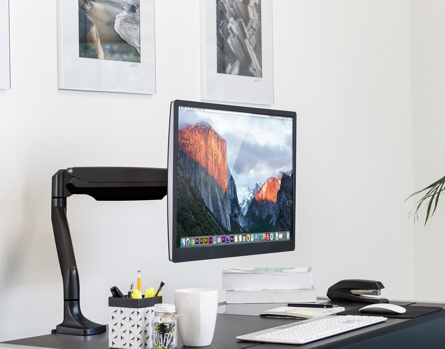 image:imageMountIt Single Monitor Arm Desk Mount with Gas Spring Height Adjustable Monitor Stand for 1332 Inch Screens up to 20 lbs VESA 75x75 amp 100x100 CClamp amp Grommet SitStand Desk CompatibleBlack