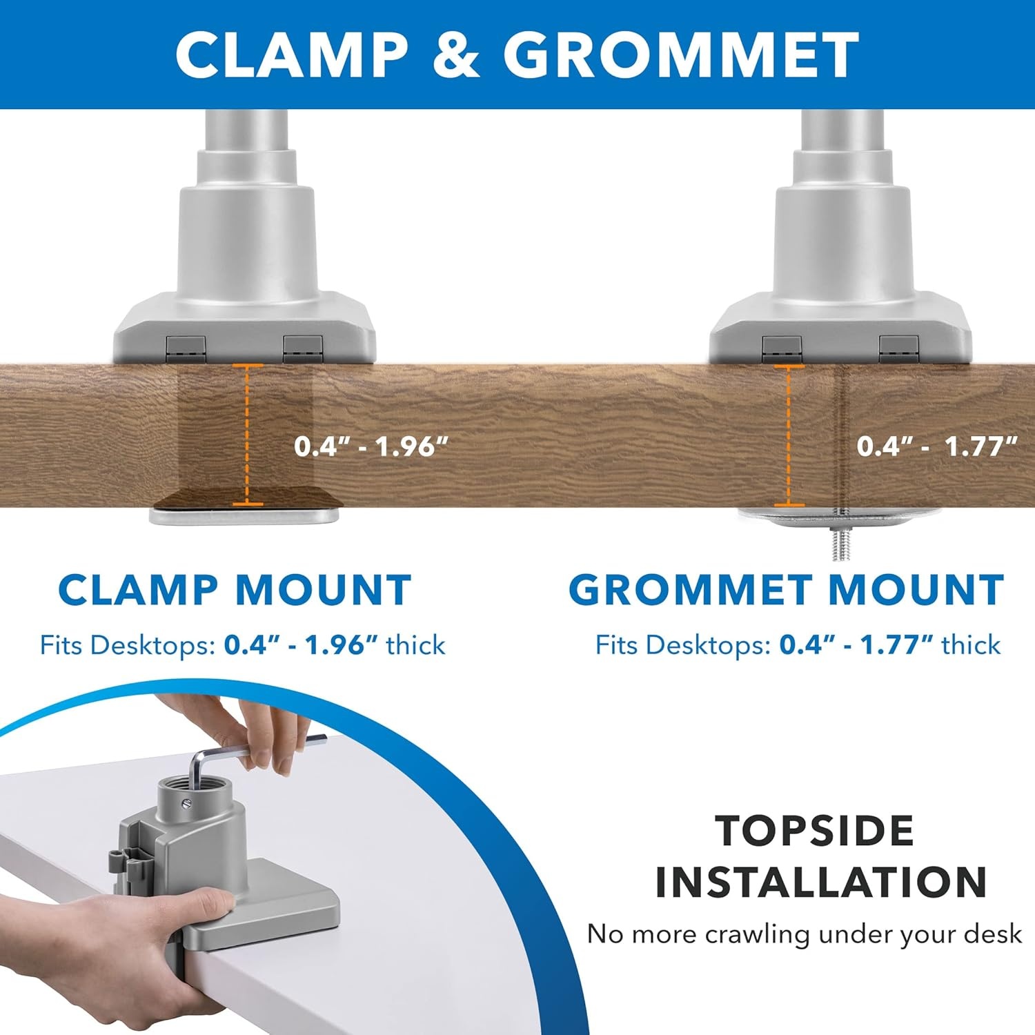 image:imageMountIt Single Monitor Desk Mount Pole Mounted Gas Spring Arm Full Motion Height Adjustable Monitor Stand with CClamp or Grommet Base Fits 1932 Inch Screens Silver