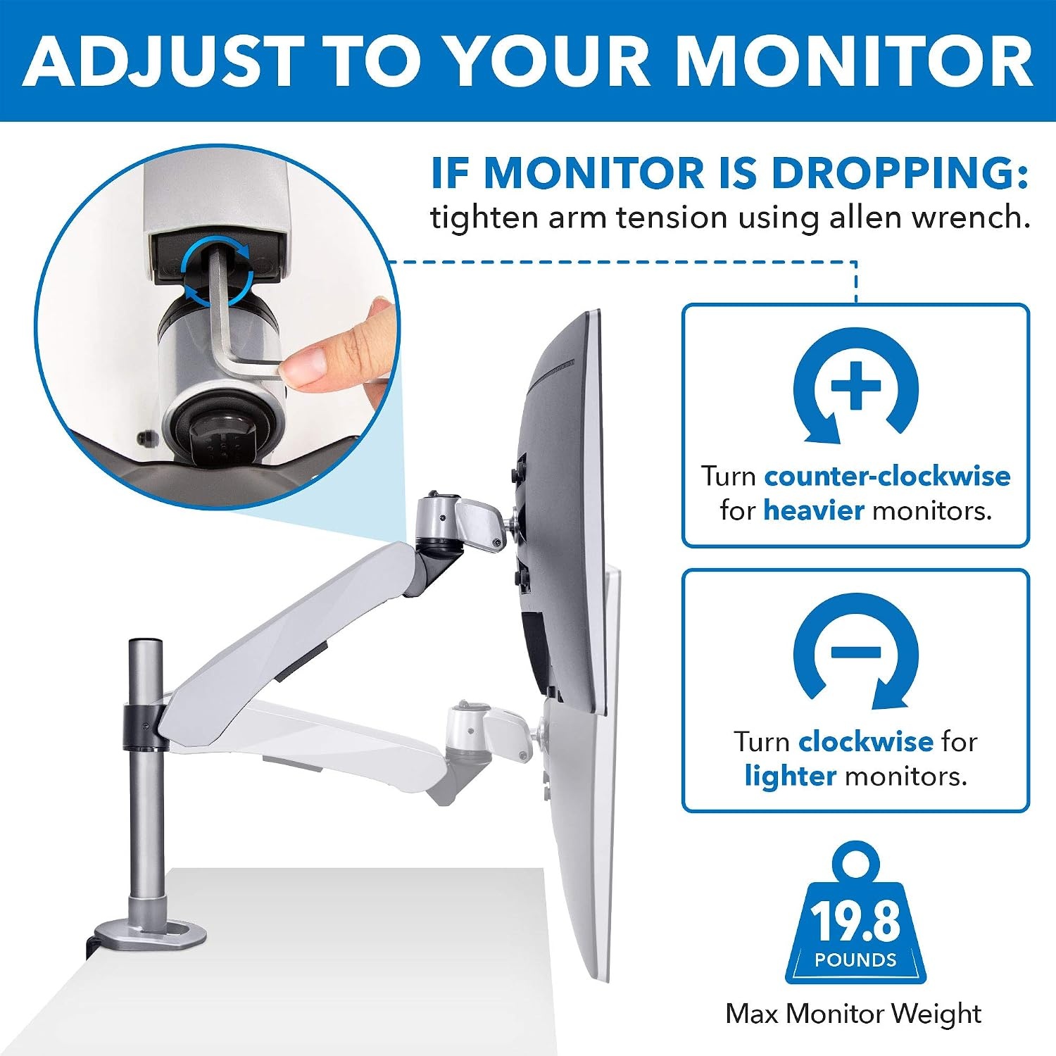 image:imageMountIt Single Monitor Desk Mount With Gas Spring Arm Clamp Base Modular Design For Future Expansion Premium Aluminum Cast