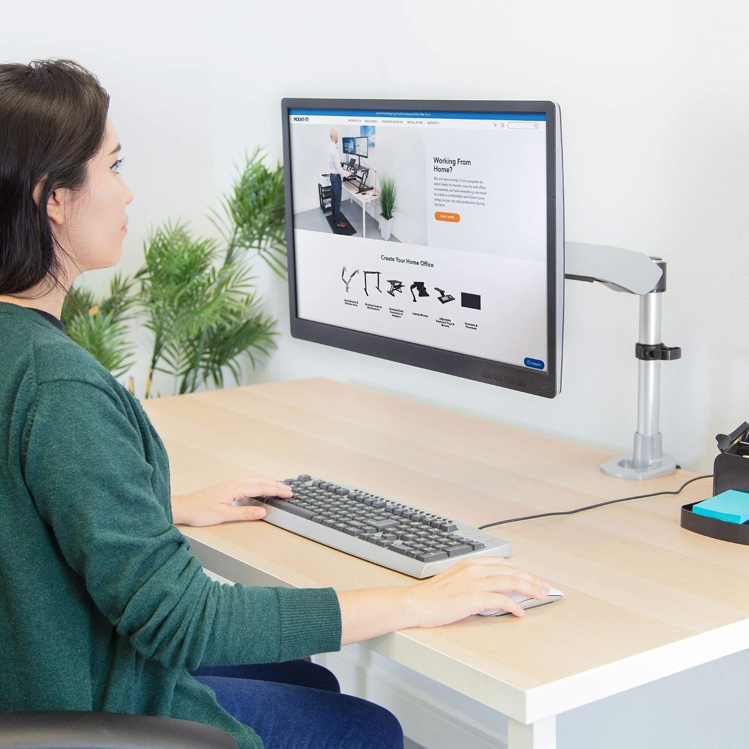 image:imageMountIt Single Monitor Desk Mount With Gas Spring Arm Clamp Base Modular Design For Future Expansion Premium Aluminum Cast