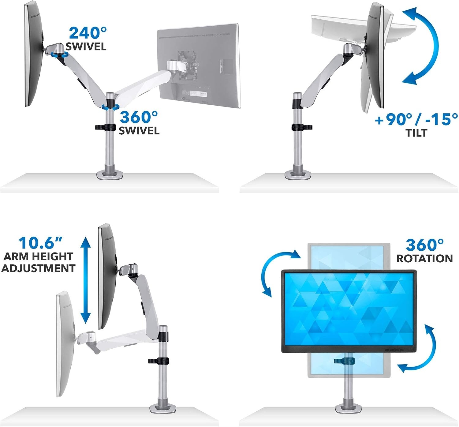 image:imageMountIt Single Monitor Desk Mount With Gas Spring Arm Clamp Base Modular Design For Future Expansion Premium Aluminum Cast