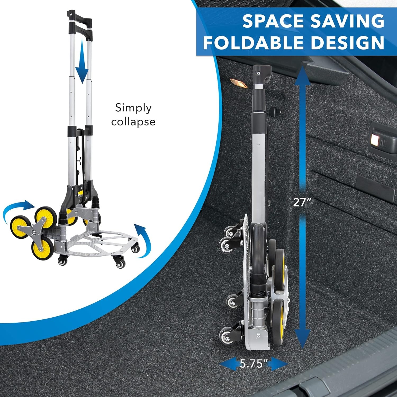 image:imageMountIt Stair Climber Dolly 3 Wheel Stair Climbing Hand Truck with Folding and Telescoping Handle 154 Lbs Capacity Trolley to Easily Lift Heavy Items Up and Down Steps