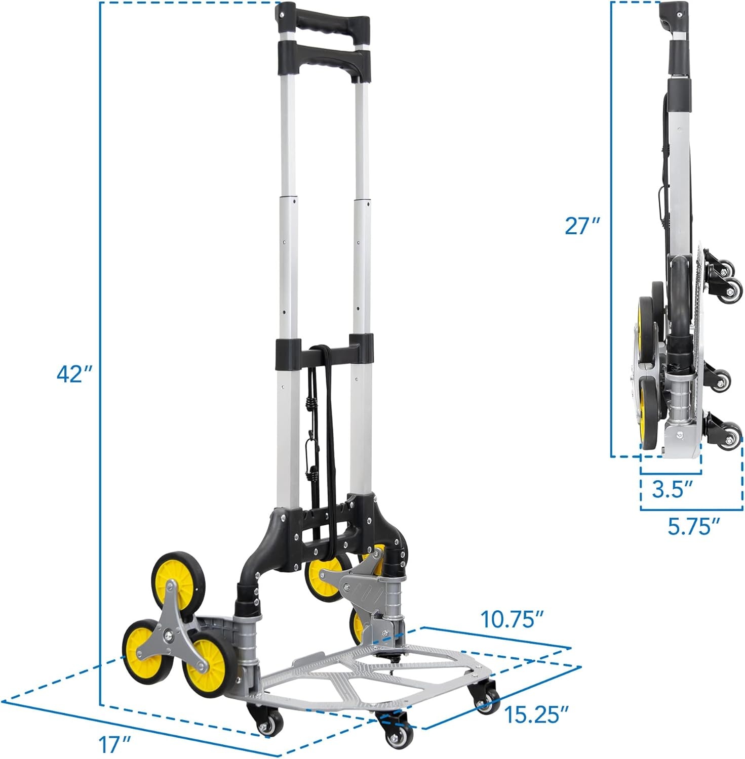 image:imageMountIt Stair Climbing Dolly for Moving HeavyDuty Hand Truck for Stairs with 6 Wheels Folding Stair Climber Cart with Telescoping Handle 330 lb Flat 265 lb Stair Capacity154 lb Capacity