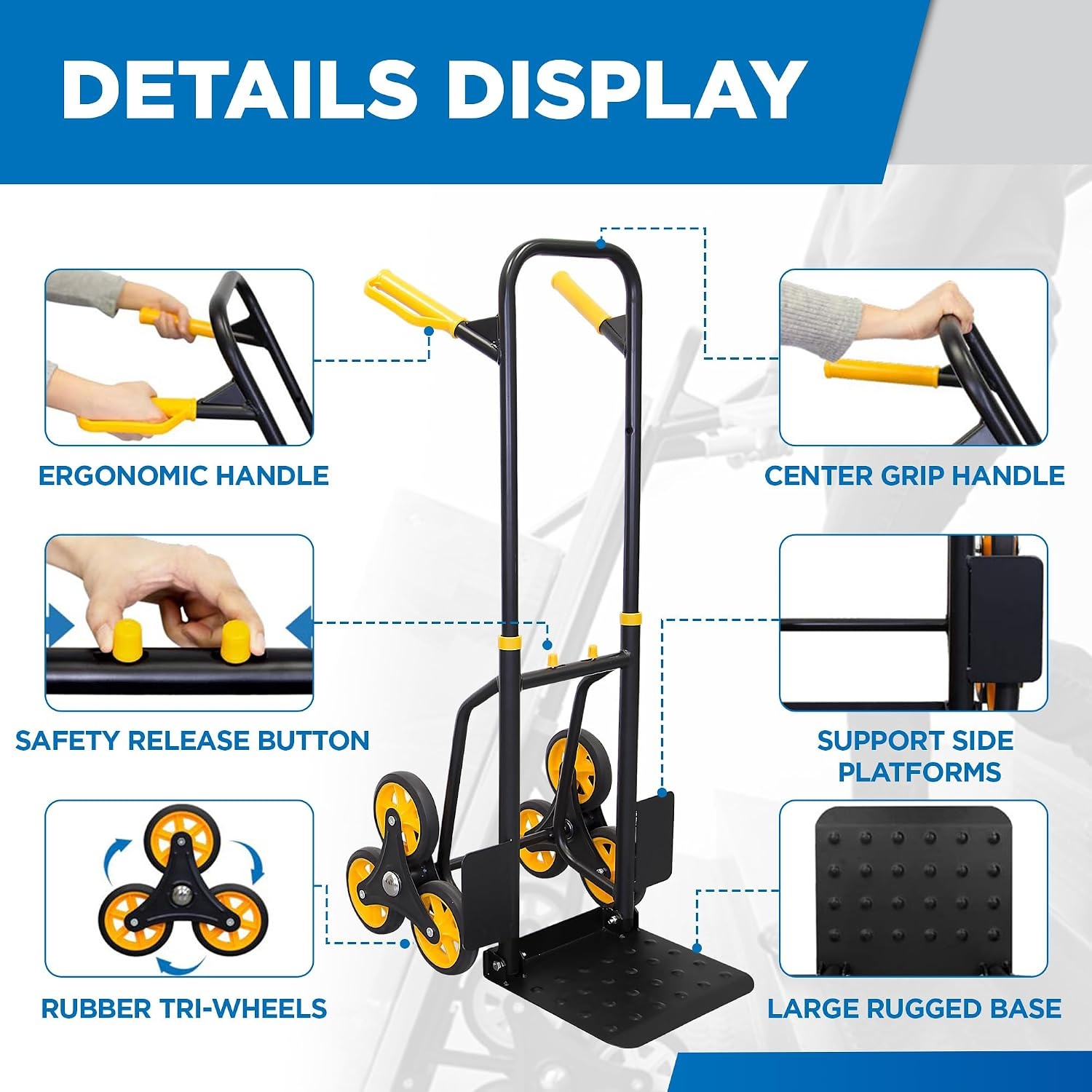 image:imageMountIt Stair Climbing Dolly for Moving HeavyDuty Hand Truck for Stairs with 6 Wheels Folding Stair Climber Cart with Telescoping Handle 330 lb Flat 265 lb Stair Capacity330 lb Capacity
