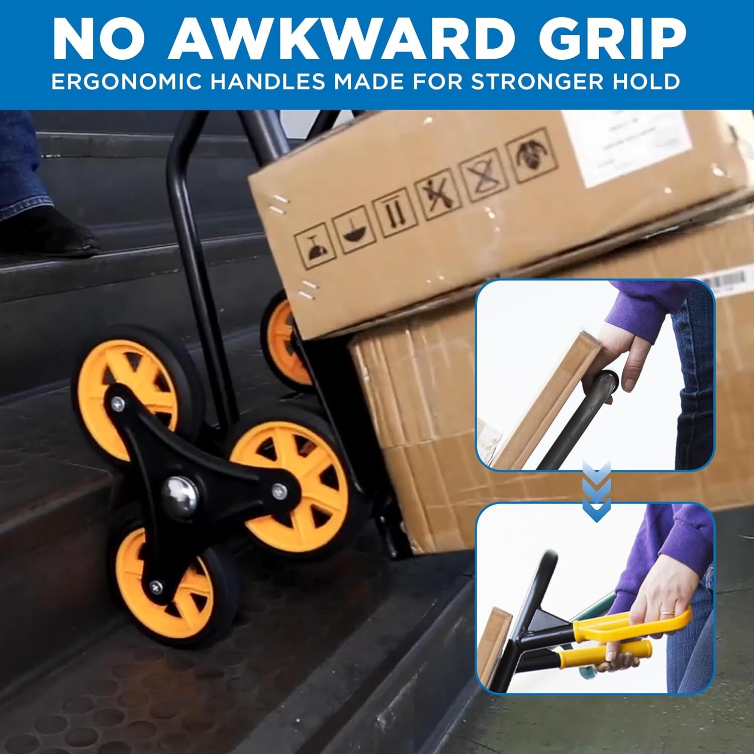 image:imageMountIt Stair Climbing Dolly for Moving HeavyDuty Hand Truck for Stairs with 6 Wheels Folding Stair Climber Cart with Telescoping Handle 330 lb Flat 265 lb Stair Capacity330 lb Capacity