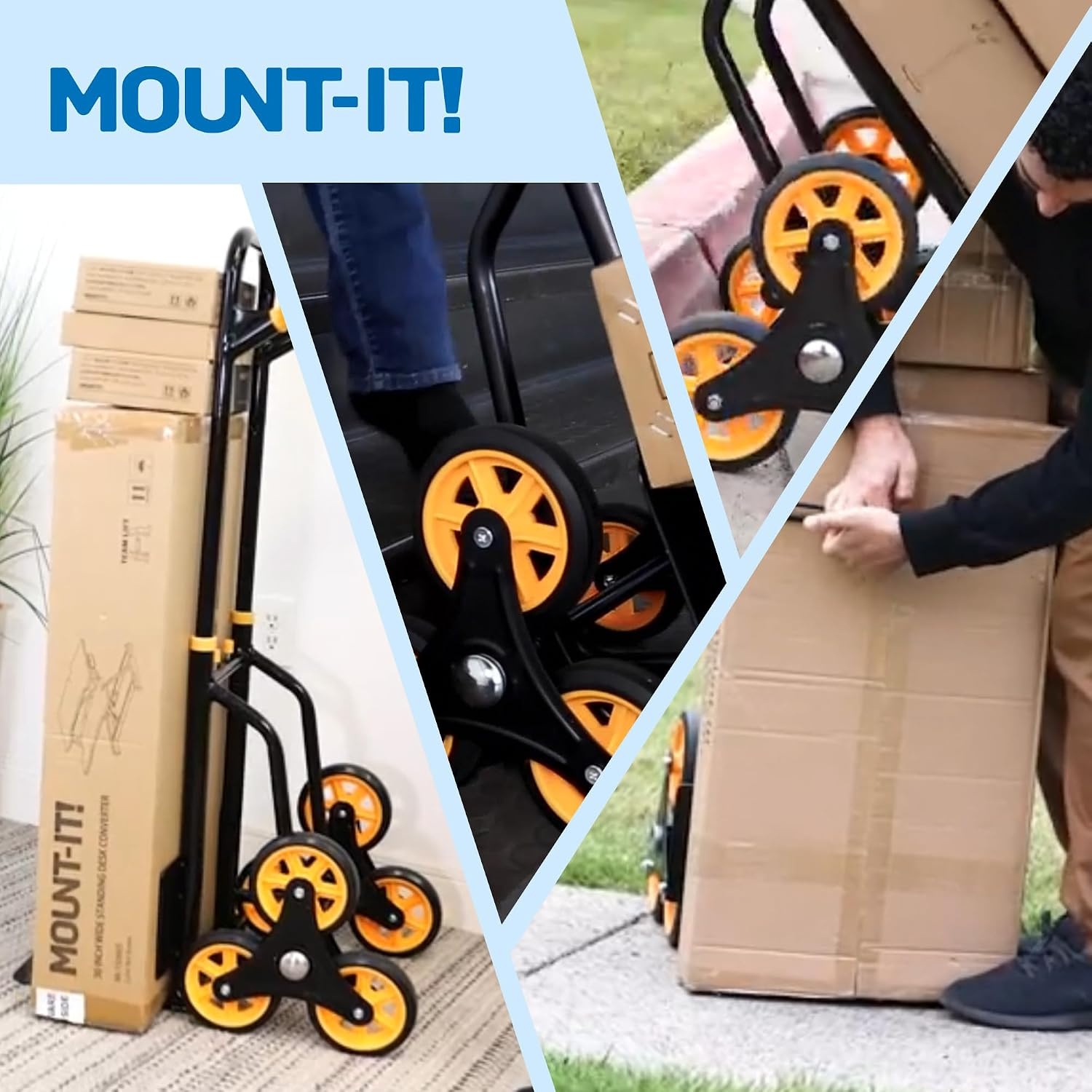 image:imageMountIt Stair Climbing Dolly for Moving HeavyDuty Hand Truck for Stairs with 6 Wheels Folding Stair Climber Cart with Telescoping Handle 330 lb Flat 265 lb Stair Capacity330 lb Capacity