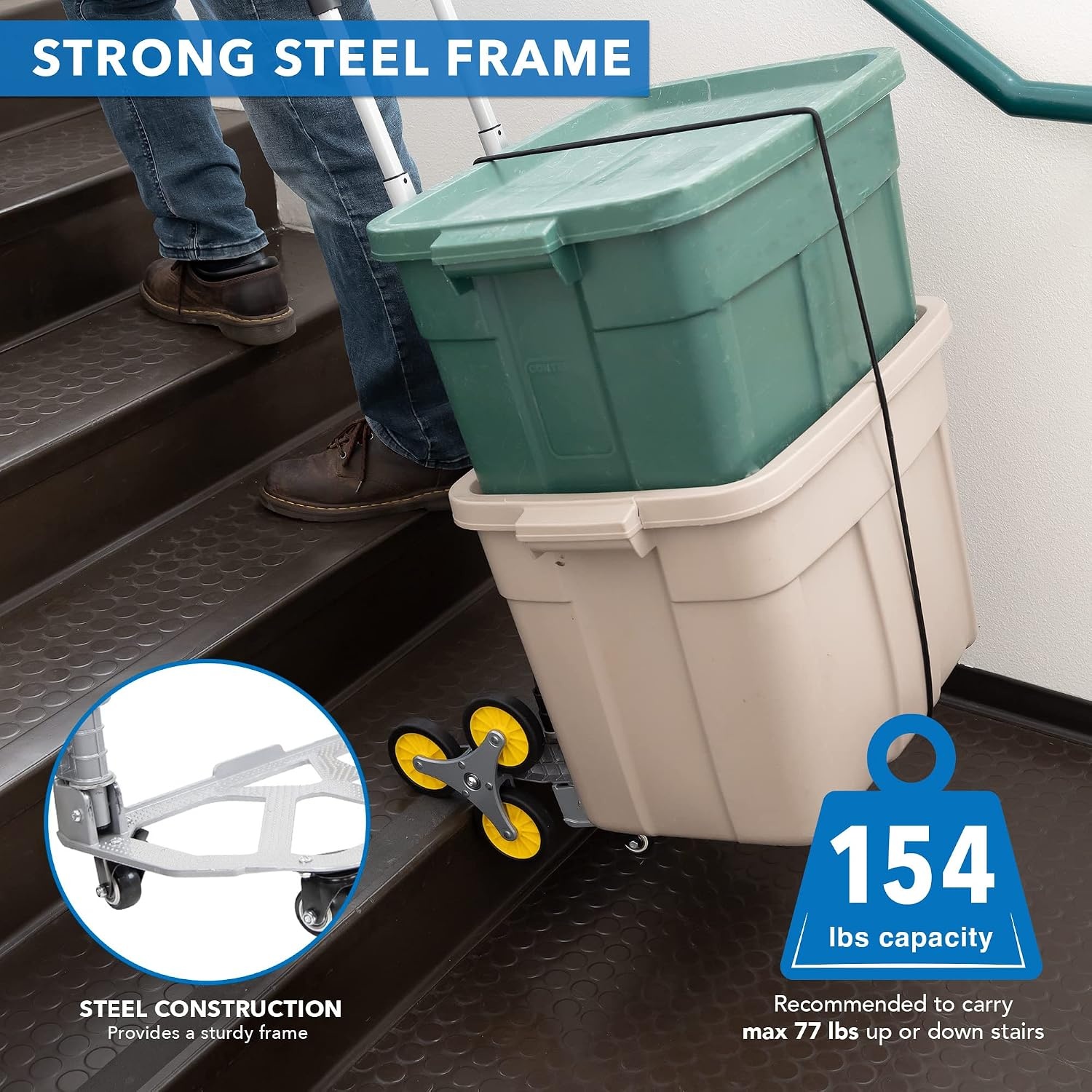 image:imageMountIt Stair Climbing Dolly for Moving HeavyDuty Hand Truck for Stairs with 6 Wheels Folding Stair Climber Cart with Telescoping Handle 330 lb Flat 265 lb Stair Capacity154 lb Capacity