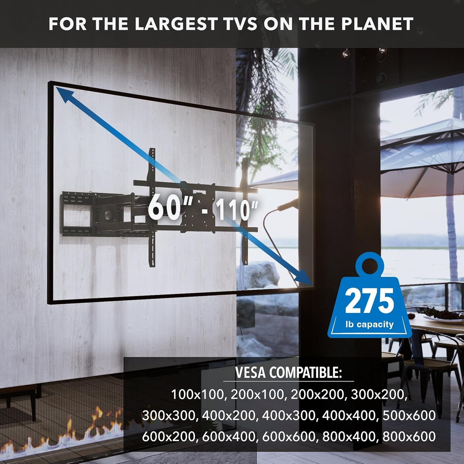 image:imageMountIt The Beast Heavy Duty Full Motion TV Wall Mount for 100 amp 98 Inch TVs 60110 Screens up to 275 lbs Dual Arm 39 Extension VESA 100x100800x600 Fits 1624 StudsOutdoor