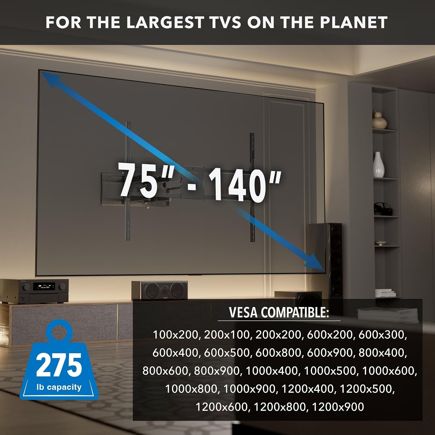 image:imageMountIt The Beast Heavy Duty Full Motion TV Wall Mount for 100 amp 98 Inch TVs 60110 Screens up to 275 lbs Dual Arm 39 Extension VESA 100x100800x600 Fits 1624 StudsIndoor XL