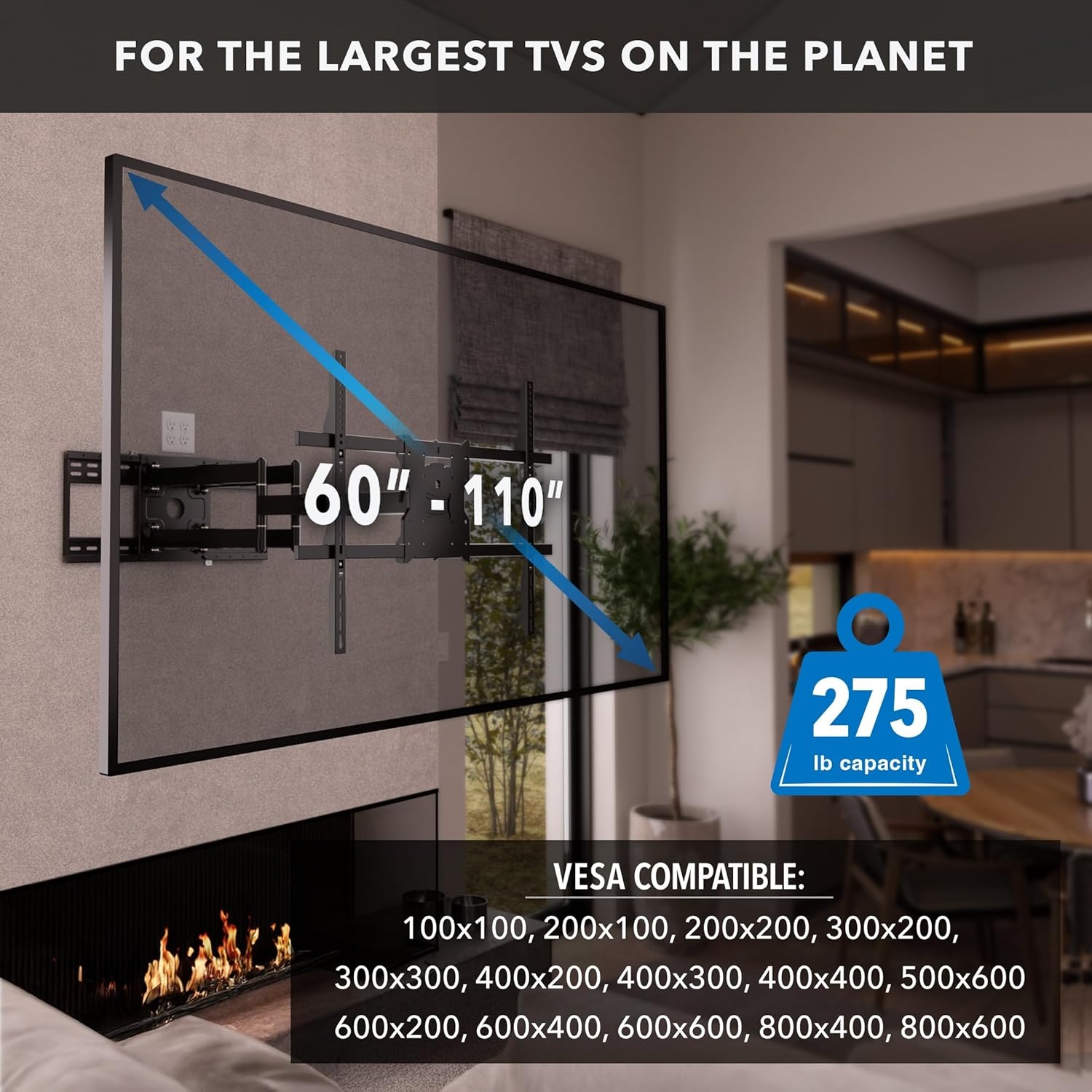 image:imageMountIt The Beast Heavy Duty Full Motion TV Wall Mount for 100 amp 98 Inch TVs 60110 Screens up to 275 lbs Dual Arm 39 Extension VESA 100x100800x600 Fits 1624 StudsIndoor