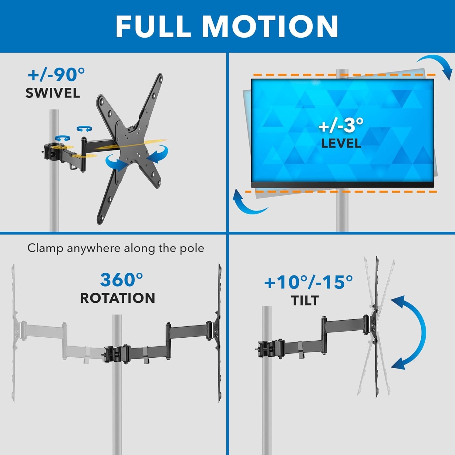 image:imageMountIt Universal Full Motion Steel Pole Mount with Articulating Arm and Removable VESA Plate for 17 to 32 Inch Monitors amp TVs VESA 75x75 amp 100x100 Compatible Black MI39132 55