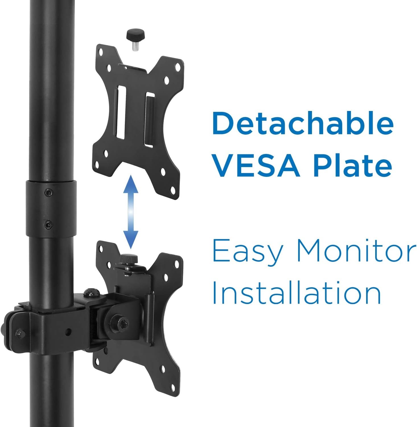 image:imageMountIt Vertical Dual Monitor Mount Stacked Monitor Stand for 2 Screens 1332 CClamp or Grommet Base Height Adjustable Tilt Swivel Rotate Portrait or Landscape Holds 176 lbs per Arm