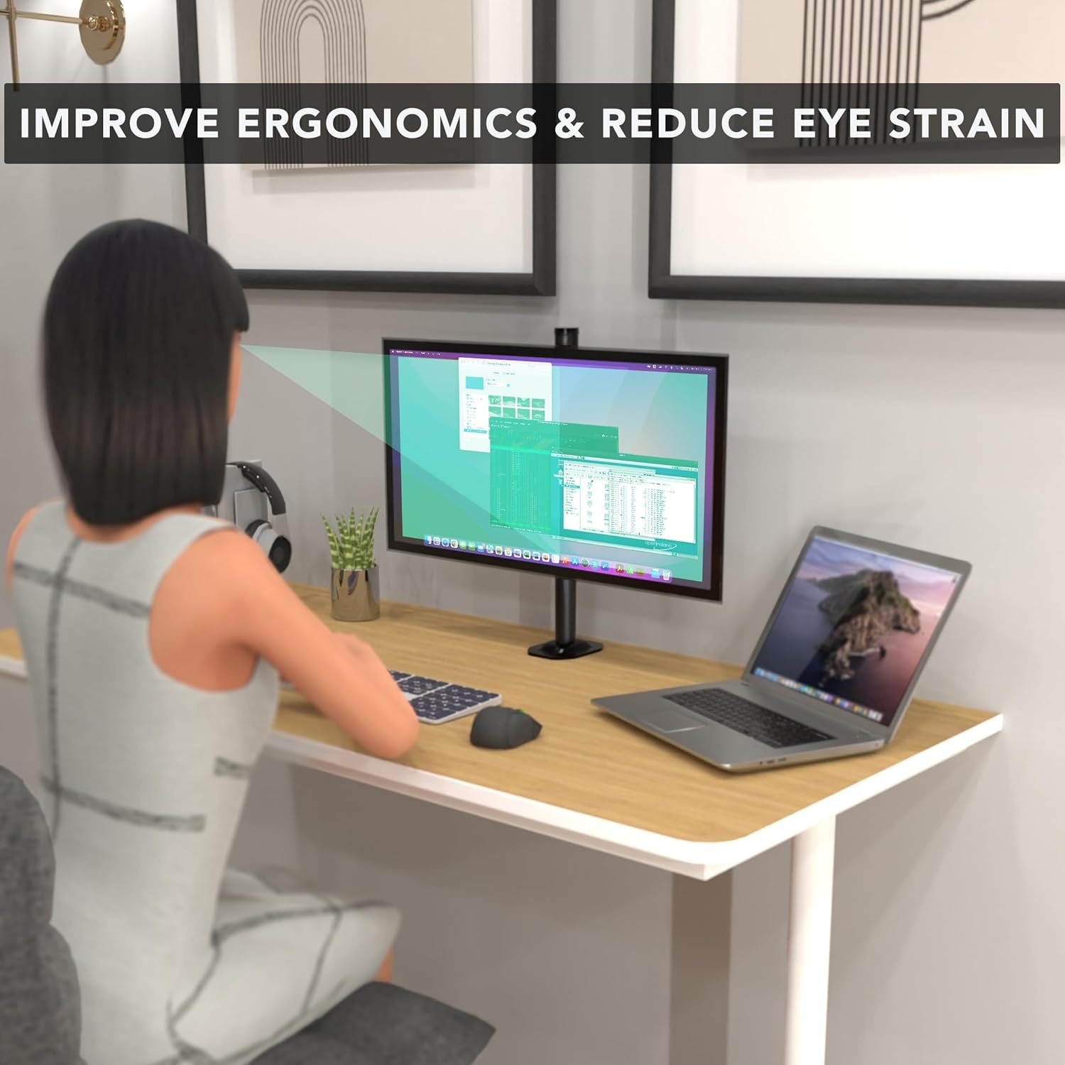 image:imageMountIt White Single Monitor Stand Adjustable Desk Arm for Computer Screens VESA Compatible Holder Up to 32 198 lbs 360 Rotation 160 Swivel 40 Tilt SpaceSaving Clamp amp Grommet BaseBlack