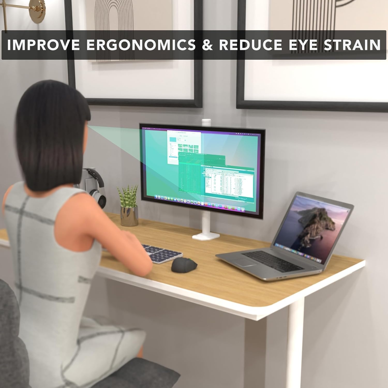 image:imageMountIt White Single Monitor Stand Adjustable Desk Arm for Computer Screens VESA Compatible Holder Up to 32 198 lbs 360 Rotation 160 Swivel 40 Tilt SpaceSaving Clamp amp Grommet BaseWhite