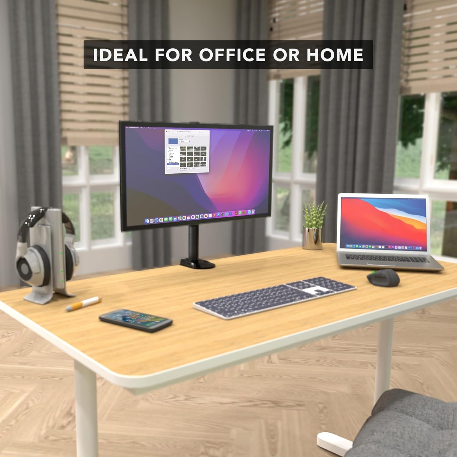 image:imageMountIt White Single Monitor Stand Adjustable Desk Arm for Computer Screens VESA Compatible Holder Up to 32 198 lbs 360 Rotation 160 Swivel 40 Tilt SpaceSaving Clamp amp Grommet BaseBlack