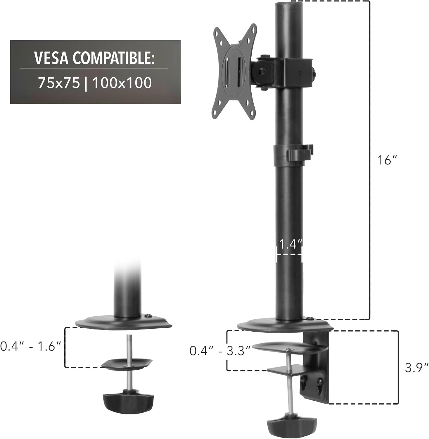 image:imageMountIt White Single Monitor Stand Adjustable Desk Arm for Computer Screens VESA Compatible Holder Up to 32 198 lbs 360 Rotation 160 Swivel 40 Tilt SpaceSaving Clamp amp Grommet BaseBlack