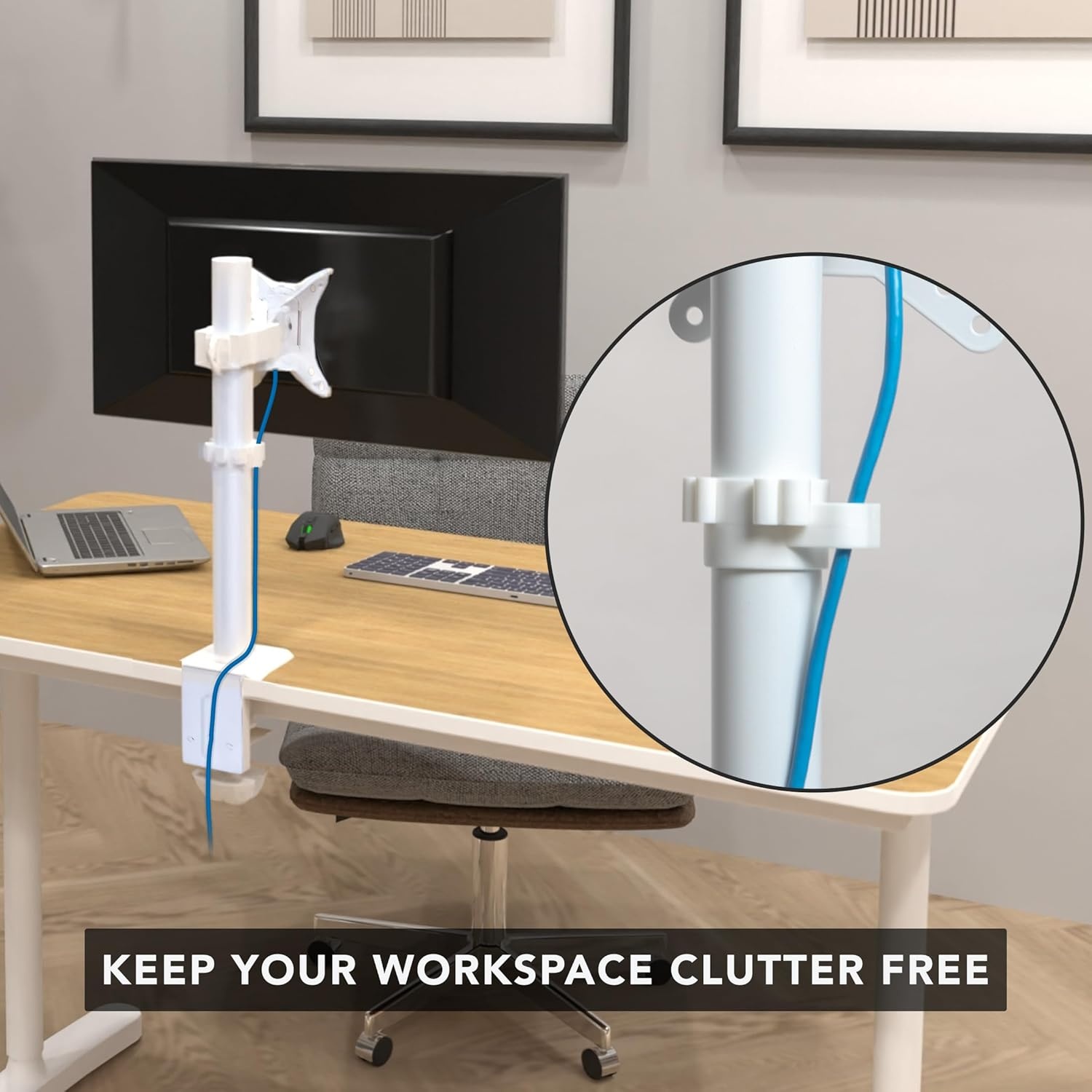 image:imageMountIt White Single Monitor Stand Adjustable Desk Arm for Computer Screens VESA Compatible Holder Up to 32 198 lbs 360 Rotation 160 Swivel 40 Tilt SpaceSaving Clamp amp Grommet BaseWhite