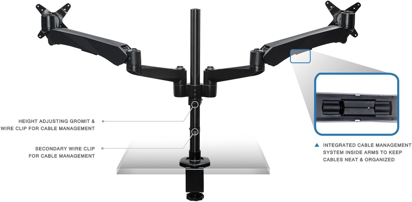 image:imageMountit Height Adjustable Full Motion Two Monitor Computer Desk Mount Spring Arm Quick Release with Grommet Base MI45111Black