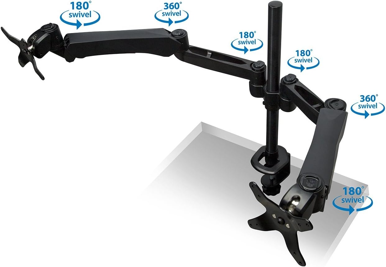 image:imageMountit Height Adjustable Full Motion Two Monitor Computer Desk Mount Spring Arm Quick Release with Grommet Base MI45111Black