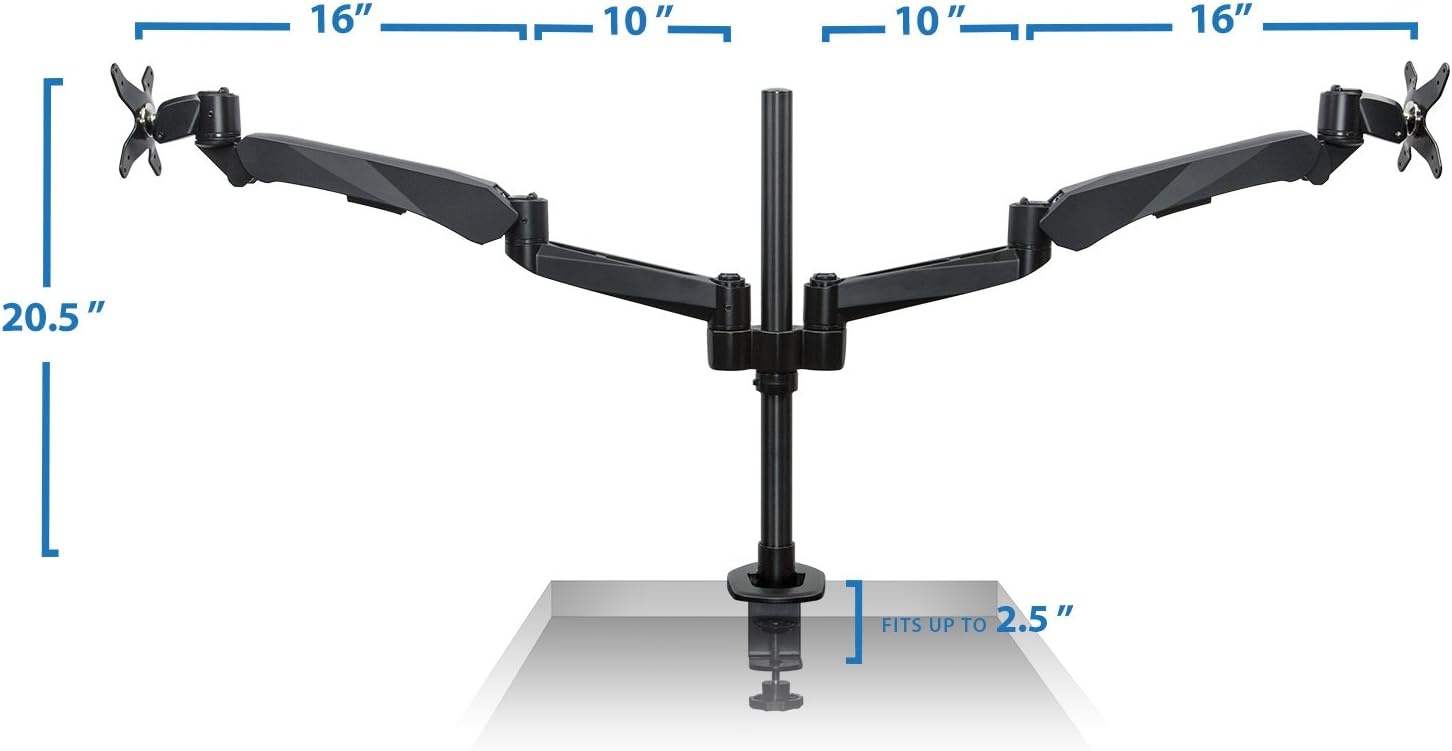 image:imageMountit Height Adjustable Full Motion Two Monitor Computer Desk Mount Spring Arm Quick Release with Grommet Base MI45111Black