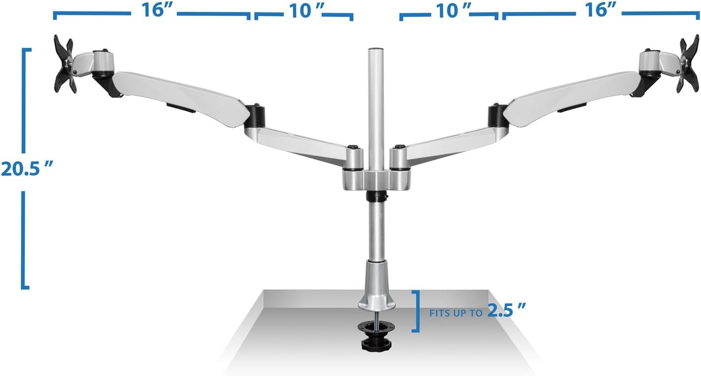 image:imageMountit Height Adjustable Full Motion Two Monitor Computer Desk Mount Spring Arm Quick Release with Grommet Base MI45111Silver