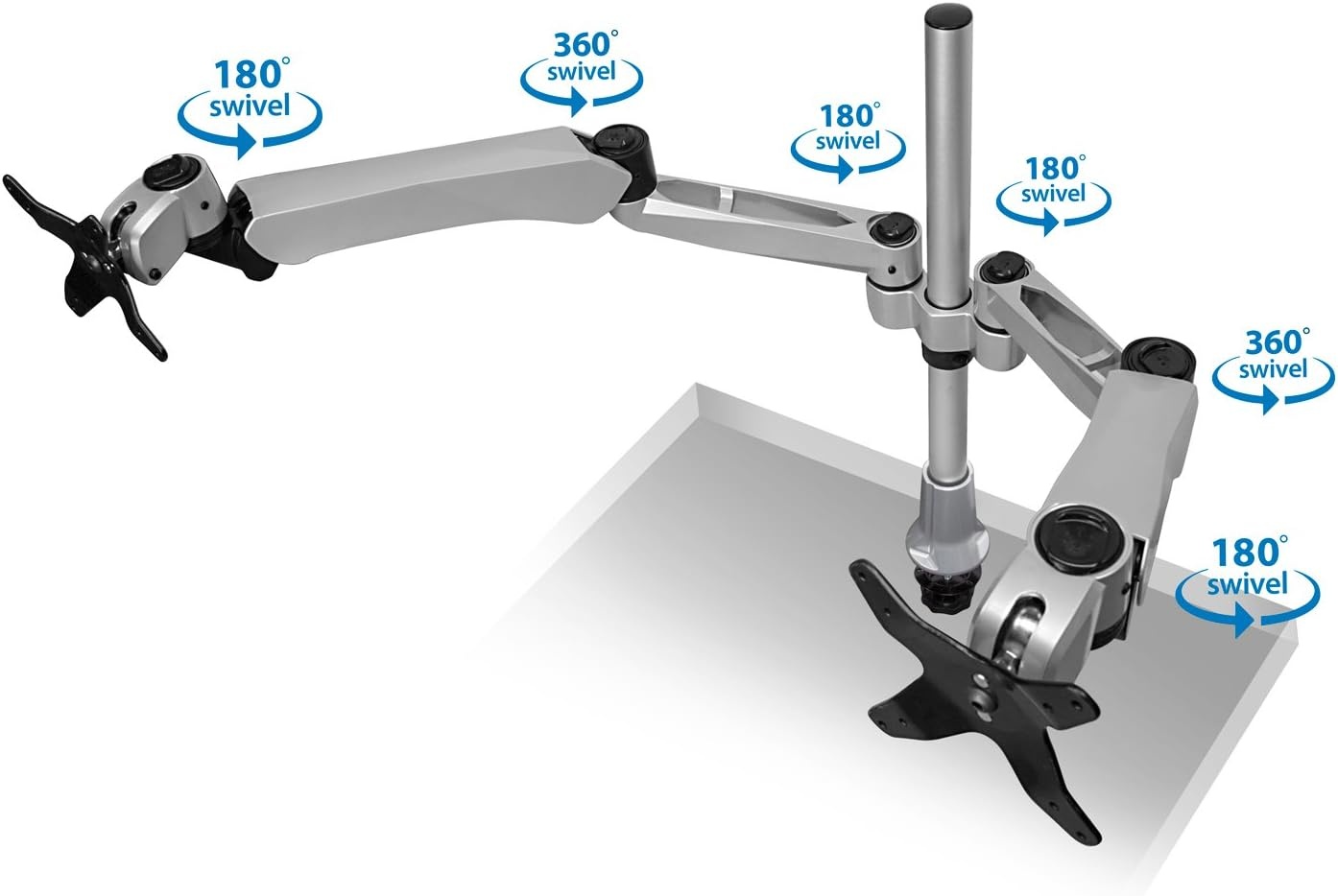 image:imageMountit Height Adjustable Full Motion Two Monitor Computer Desk Mount Spring Arm Quick Release with Grommet Base MI45111Silver