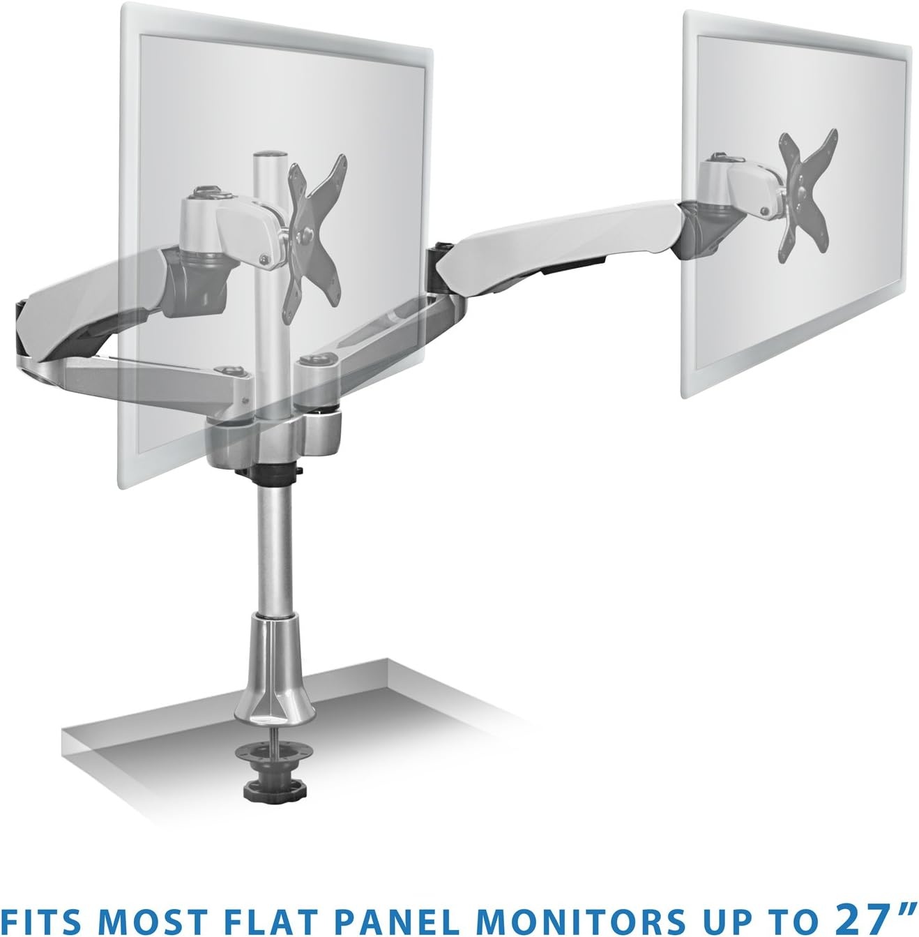 image:imageMountit Height Adjustable Full Motion Two Monitor Computer Desk Mount Spring Arm Quick Release with Grommet Base MI45111Silver