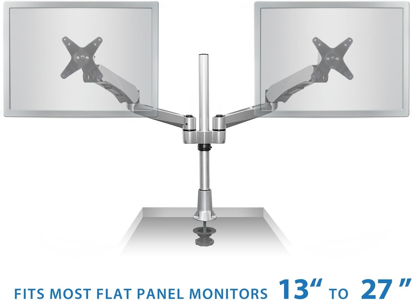 image:imageMountit Height Adjustable Full Motion Two Monitor Computer Desk Mount Spring Arm Quick Release with Grommet Base MI45111Silver