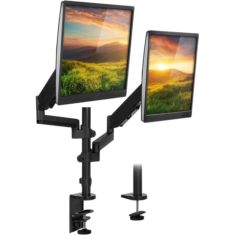 image:imageMountIt Dual Monitor Arm Desk Mount for 1732 Screens Gas Spring Adjustable Monitor Stand Vertical Stack or SidebySide Setup 176 lbs Each Arm VESA 75x75 100x100 Clamp amp Grommet Base MI4762
