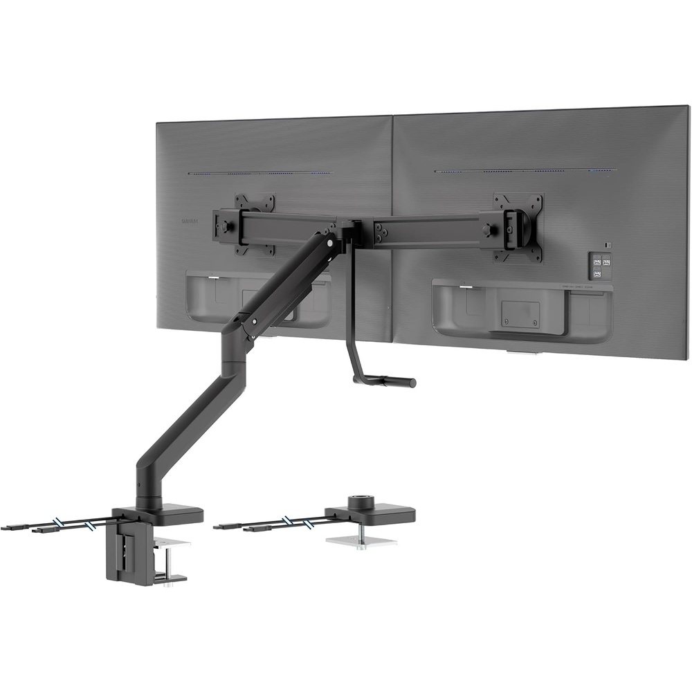 image:imageMountIt Dual Monitor Mount with Crossbar Gas Spring Desk Mount for 2 Monitors 1732 Holds 198 lbs Each Full Motion Tilt Swivel Rotate VESA 75x75 100x100 USB 30 amp USBC Clamp or Grommet