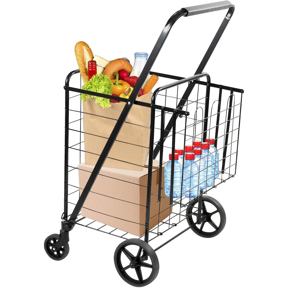 image:imageMountIt Foldable Shopping Cart with 360 Swivel Wheels Portable Grocery Cart on Wheels with Extended Foam Handle Heavy Duty Folding Dolly for Groceries Laundry and More Supports up to 66 lbsLarge