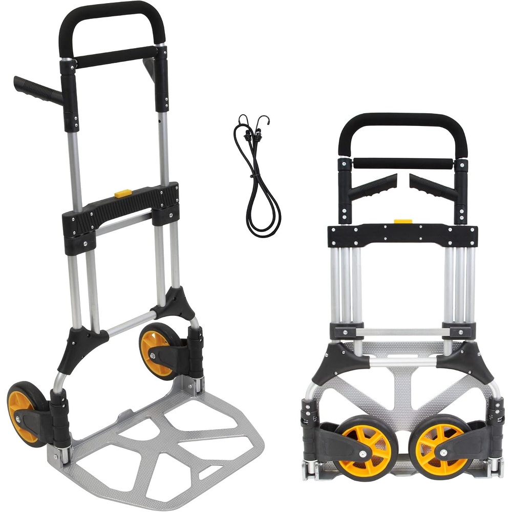 image:imageMountIt Folding Hand Truck and Personal Dolly Aluminum Trolley Heavy Duty 264 Lb Capacity Cart Dolly Cart with Wheels of Durable Rubber Soft Grip Telescoping Handle for Indoor Outdoor Foldable440 Lb Capacity