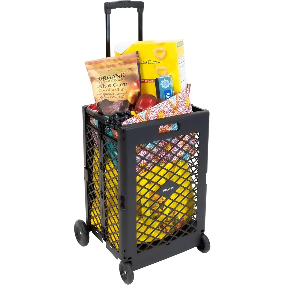 image:imageMountIt Mesh Rolling Utility Cart Folding and Collapsible Hand Crate on Wheels 55 Lbs Capacity Portable Handcart for Groceries Office Teacher and Travel Use