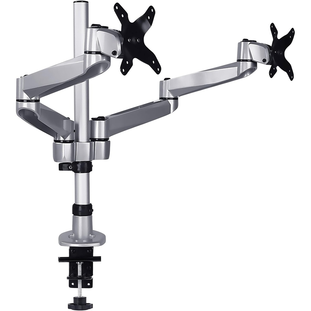 image:imageMountIt Premium Modular Dual Monitor Desk Mount Arms Tilt Swivel VESA Wall Mount Fits 13 15 17 19 215 24 27 Inch Computer Screens with 75 100 VESA Patterns CClamp and Grommet Bases Silver