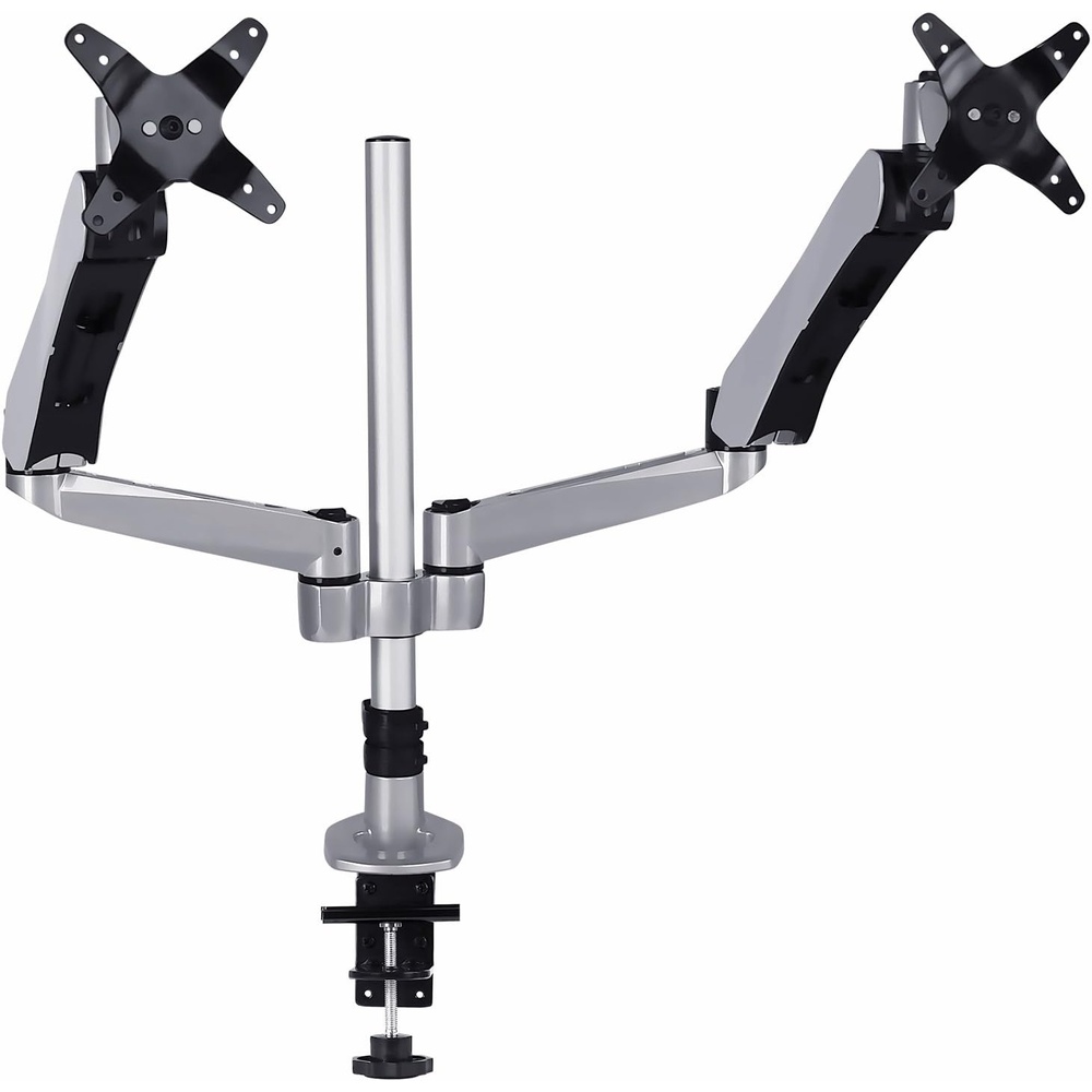 image:imageMountIt Premium Modular Dual Monitor Desk Mount Arms Stand Double Gas Spring Arms Fits 19 215 24 27 32 Inch Computer Screens with 75 100 VESA Patterns CClamp and Grommet Bases Silver