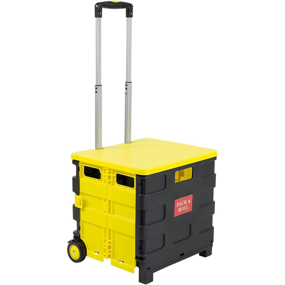 image:imageMountIt Rolling Utility Cart Folding Collapsible Crate on Wheels 55 lb Capacity Portable Handcart for Groceries Office Teacher and Travel UseWith Lid
