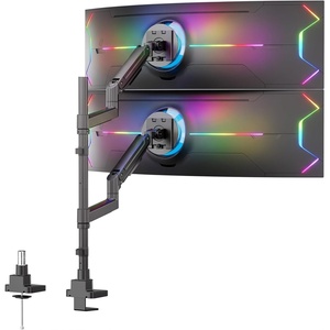 image:imageMountIt Dual Ultrawide Monitor Desk Mount for 1749 Screens HeightAdjustable Stacking Arms with Pole Heavy Duty Gas Spring Full Motion VESA 75100 Clamp or Grommet