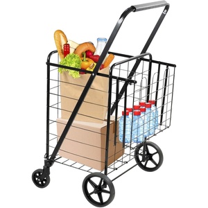 image:imageMountIt Foldable Shopping Cart with 360 Swivel Wheels Portable Grocery Cart on Wheels with Extended Foam Handle Heavy Duty Folding Dolly for Groceries Laundry and More Supports up to 66 lbsLarge