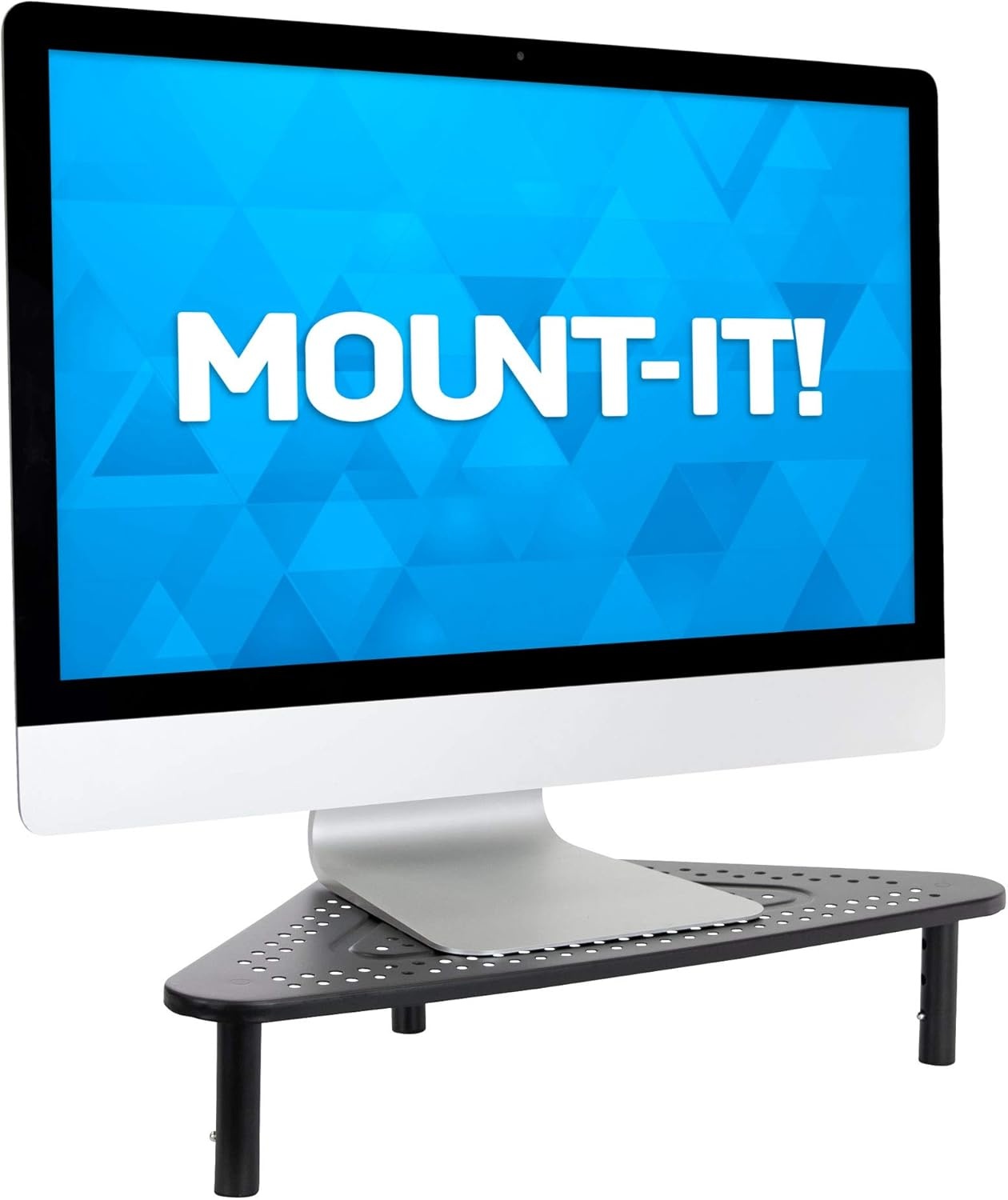 image:imageCorner Monitor Stand Adjustable Height Corner Desk Shelf Triangle Screen Riser Ergonomic Space Saving Design Ventilated Metal Black
