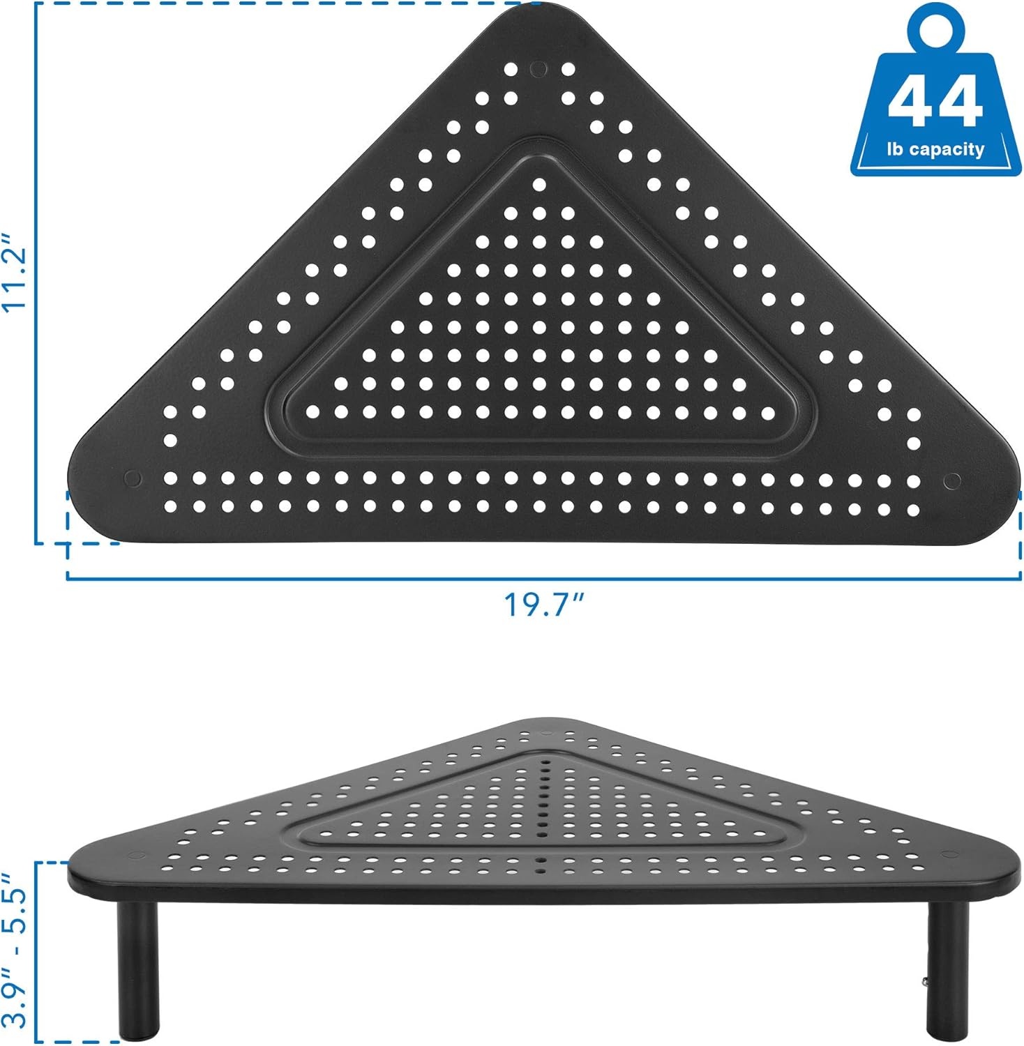 image:imageCorner Monitor Stand Adjustable Height Corner Desk Shelf Triangle Screen Riser Ergonomic Space Saving Design Ventilated Metal Black